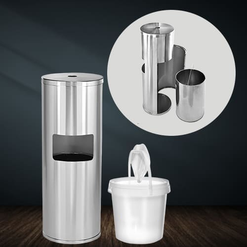 Doyen stainless steel gym wipes dispenser with built-in waste bin for locker rooms , cardio zones, and weightlifting areas UAE & GCC.