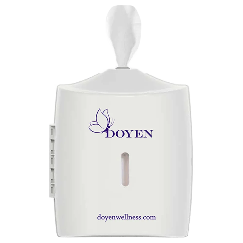 White Doyen gym wipes dispenser for fitness centers and wellness spaces in UAE and GCC