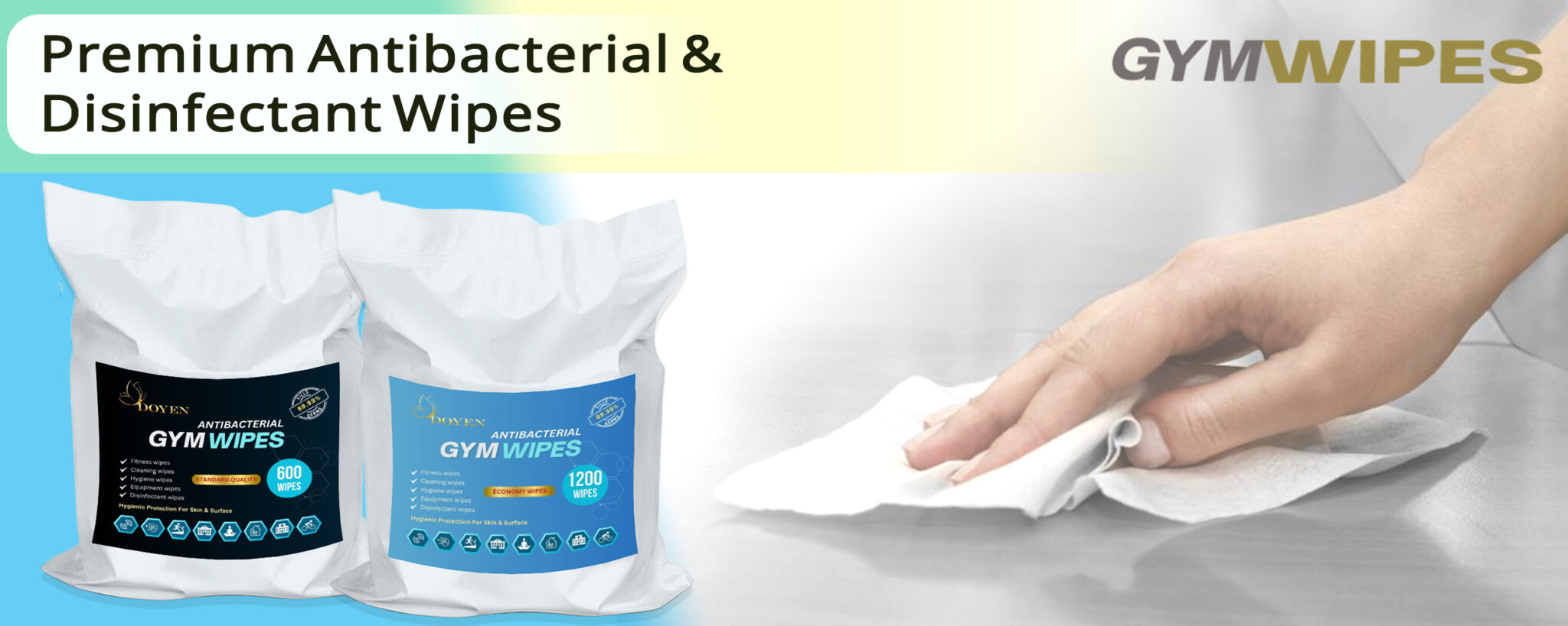 Premium Doyen Antibacterial & Disinfectant Gym Wipes – Safe, Alcohol-Free Cleaning for Gyms, Studios, and Public Spaces in the UAE & GCC